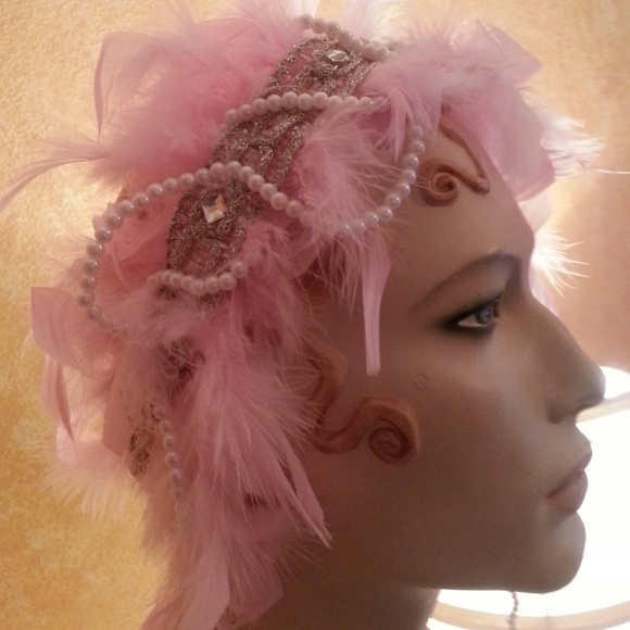 Sebrina Love / Sebrina Love Bridals Accessories - Pink Feather Pearl Rhinestone Bridal Headpiece